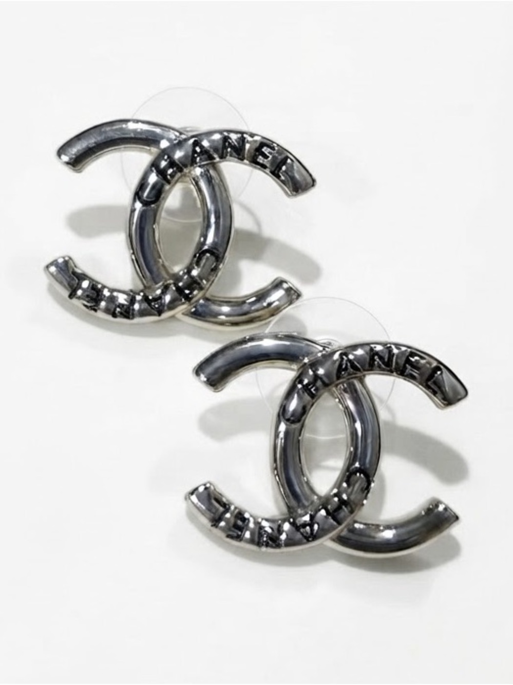 Silver Tone Double-C Stud Earrings